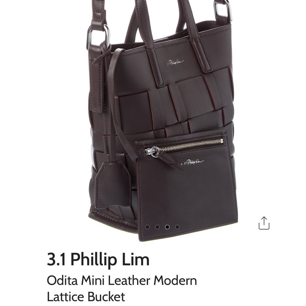 3.1 Phillip Lim Chocolate Leather Mini Modern Lattice Bucket Bag with Pouch - Picture 3 of 14